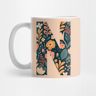 Whimsical Floral Letter N Mug